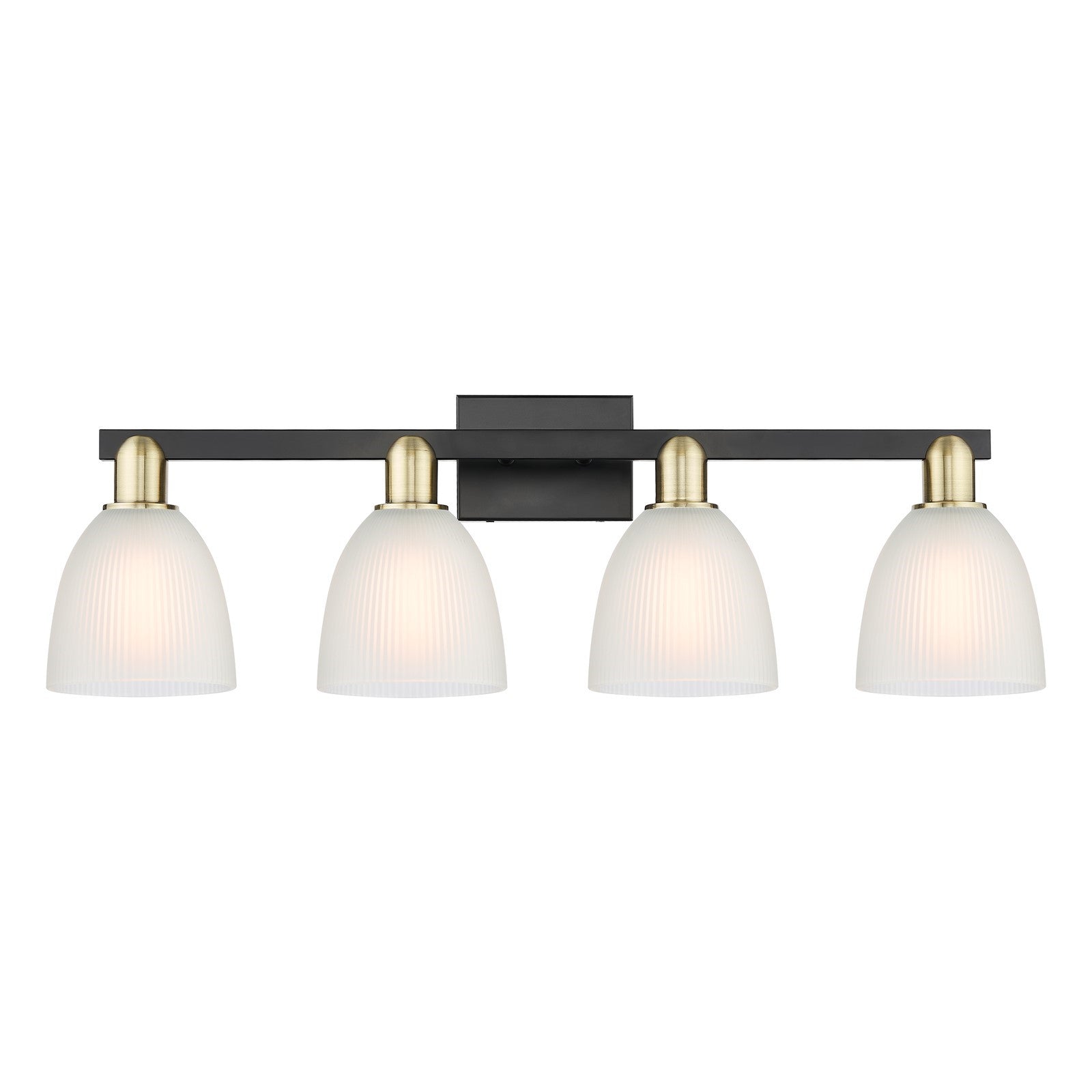 Innovations Castile 33in 4-Light Bath Vanity Light | Industrial Black Antique Brass and White Glass | Bathroom Vanity | Model 716-4W-BAB-G381