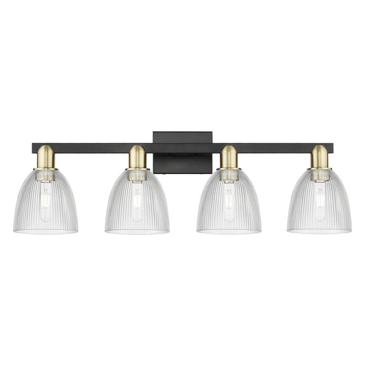 Innovations Castile 33in 4-Light Bath Vanity Light | Industrial Black Antique Brass and Clear Glass | Bathroom Vanity | Model 716-4W-BAB-G382