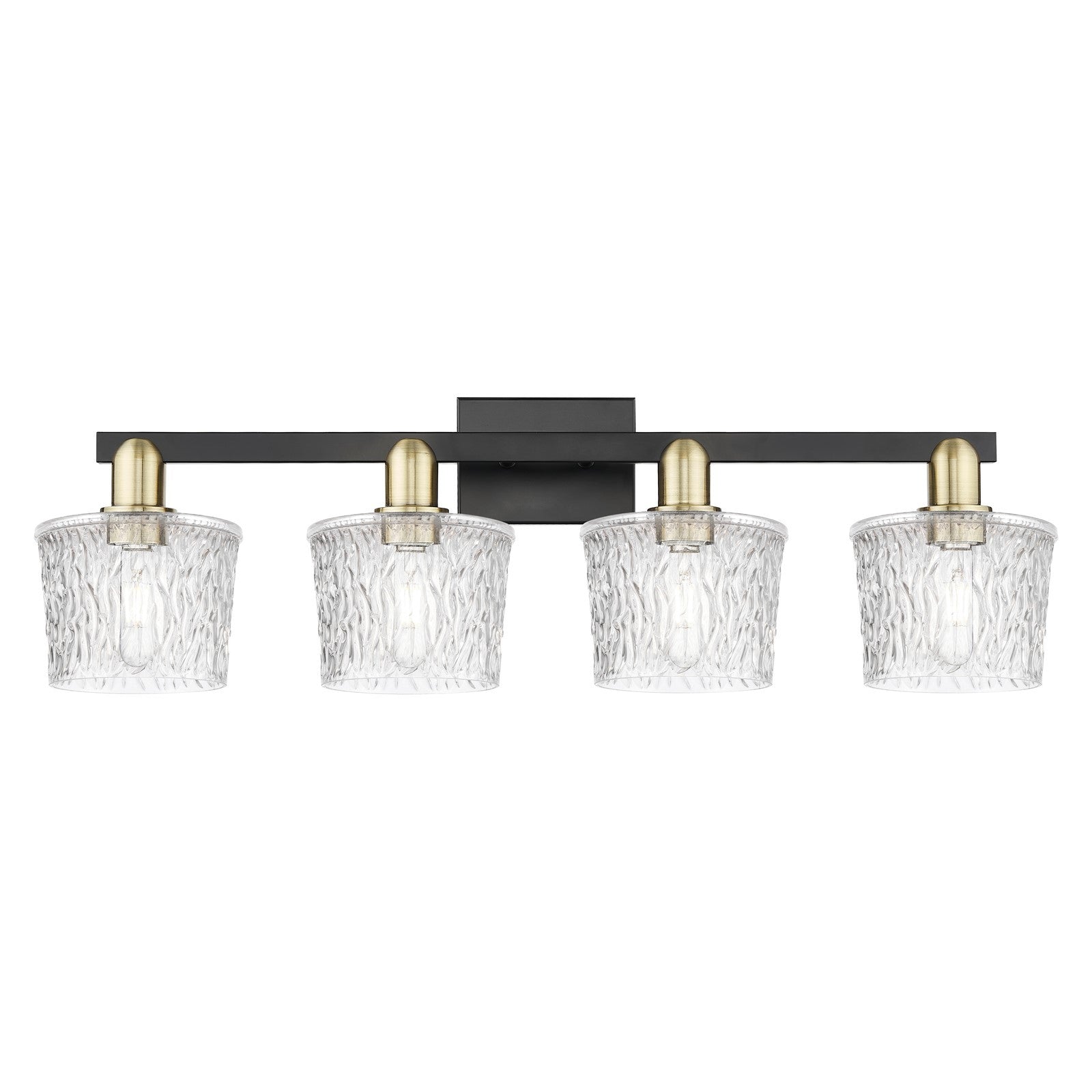Innovations Niagara 34in 4-Light Bath Vanity | Industrial Black Antique Brass and Clear Glass | Bathroom Vanity Light | Model 716-4W-BAB-G402