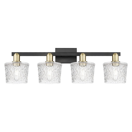 Innovations Niagara 34in 4-Light Bath Vanity | Industrial Black Antique Brass and Clear Glass | Bathroom Vanity Light | Model 716-4W-BAB-G402