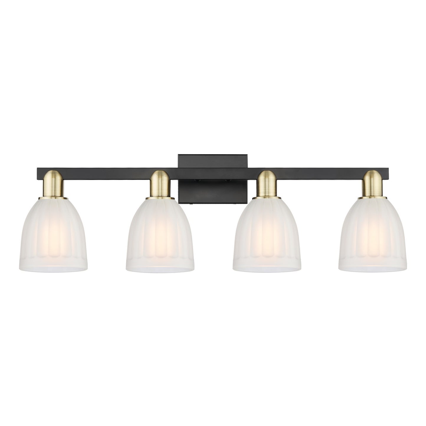Innovations Brookfield 33in 4-Light Bath Vanity Light | Industrial Black Antique Brass and White Frosted Glass | Bathroom Vanity | Model 716-4W-BAB-G441