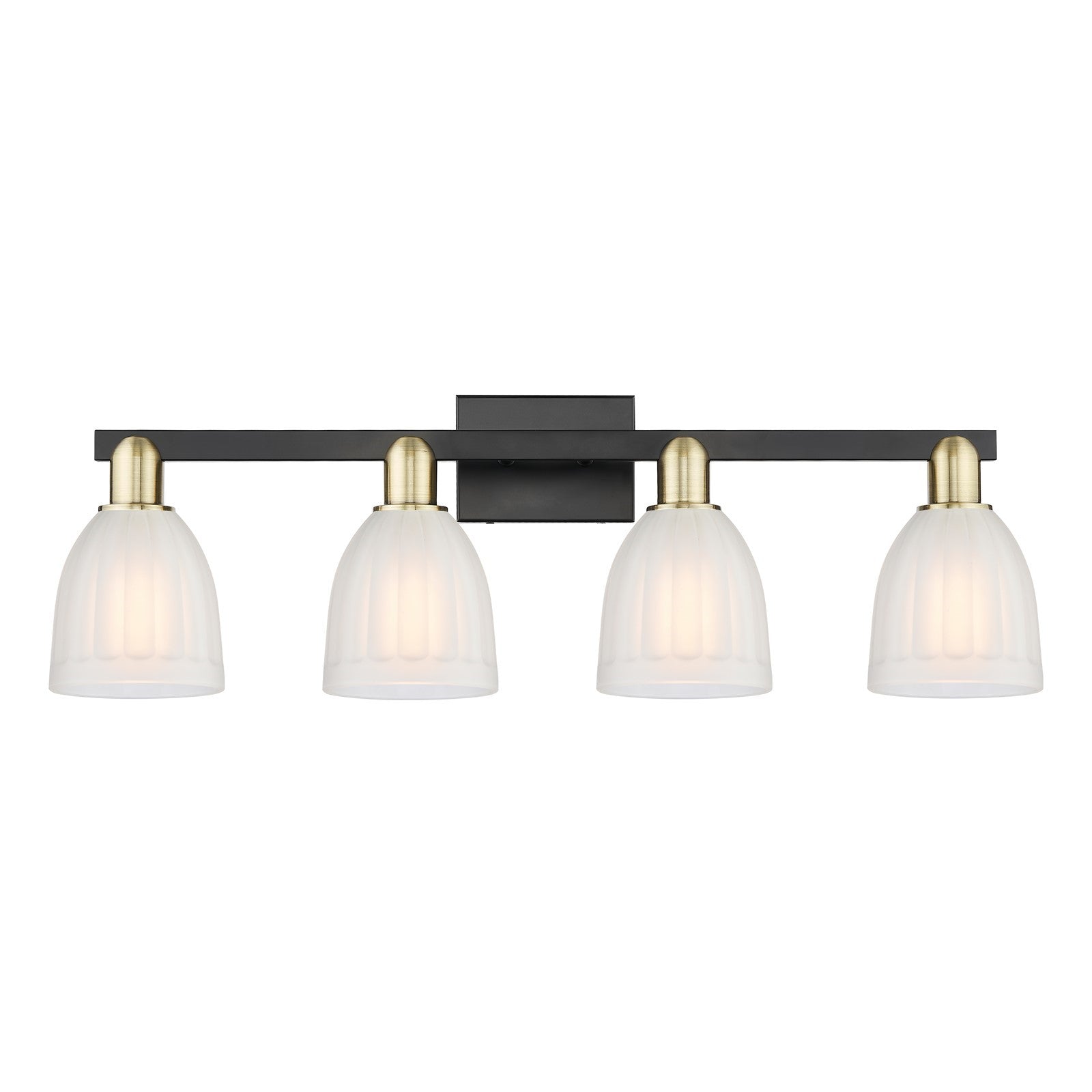 Innovations Brookfield 33in 4-Light Bath Vanity Light | Industrial Black Antique Brass and White Frosted Glass | Bathroom Vanity | Model 716-4W-BAB-G441