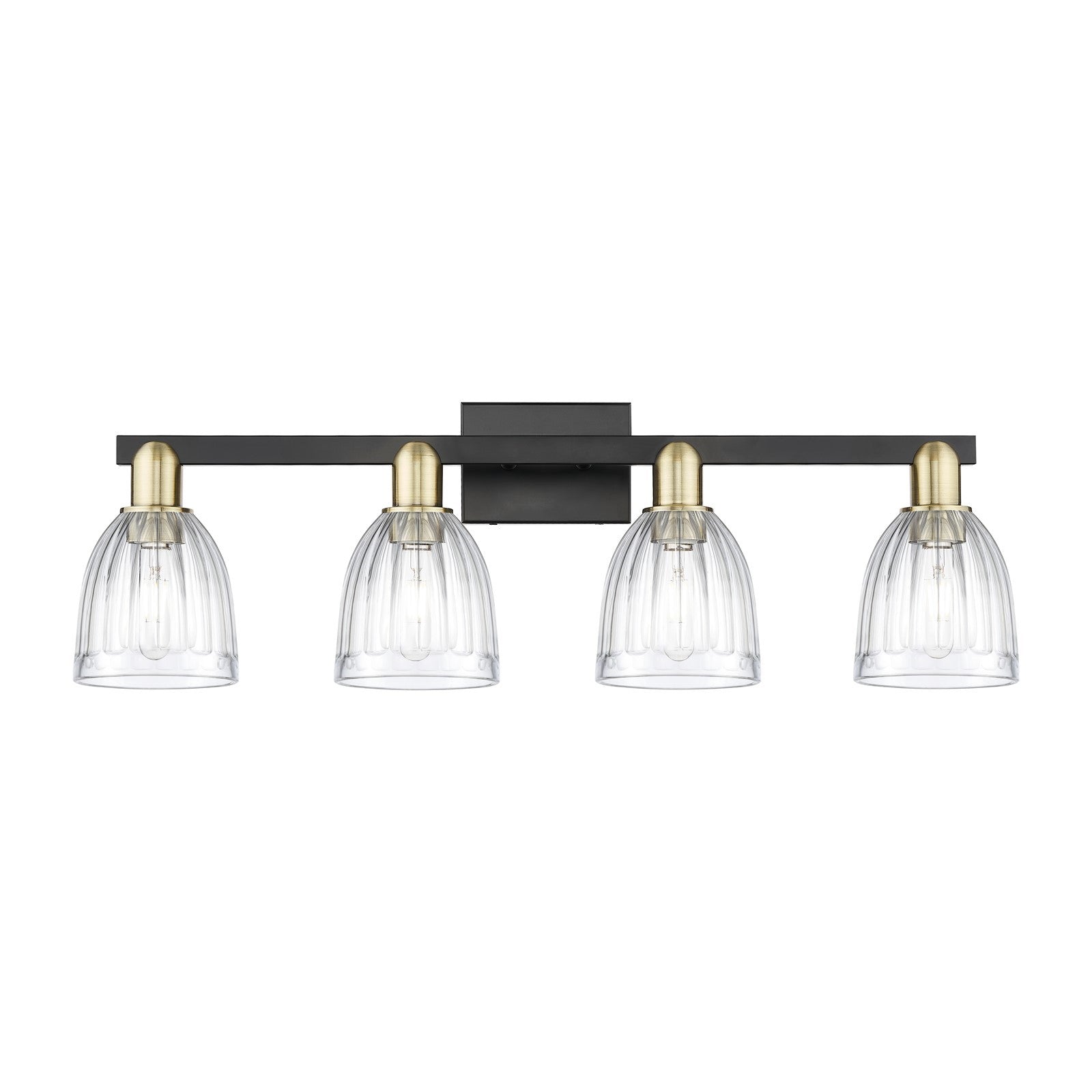 Innovations Brookfield 33in 4-Light Bath Vanity Light | Industrial Black Antique Brass and Clear Ribbed Glass | Bathroom Vanity | Model 716-4W-BAB-G442