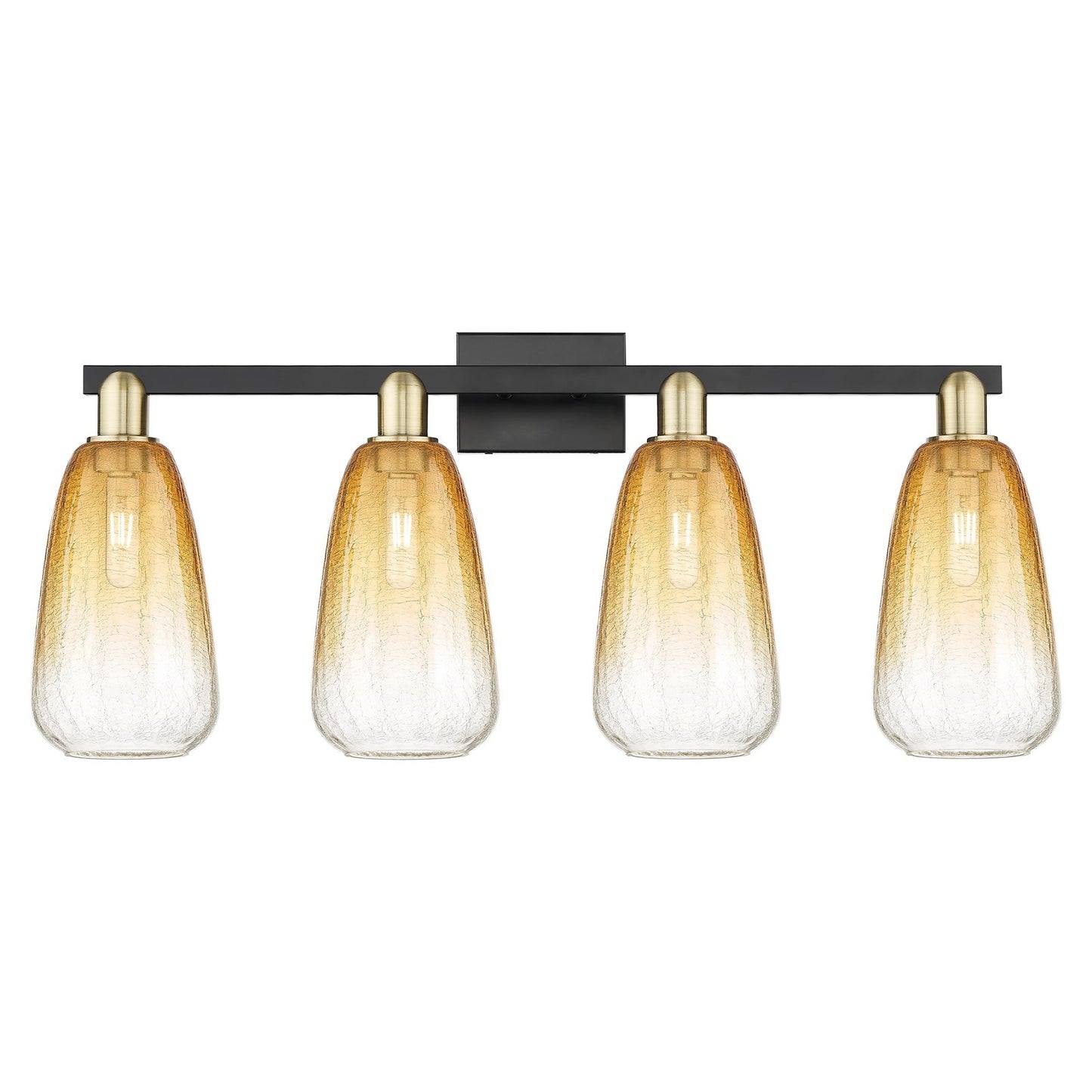 Innovations Brookhaven Almond 33in 4-Light Bath Vanity Light | Industrial Black Antique Brass and Amber Glass | Bathroom | Model 716-4W-BAB-G480-6AM