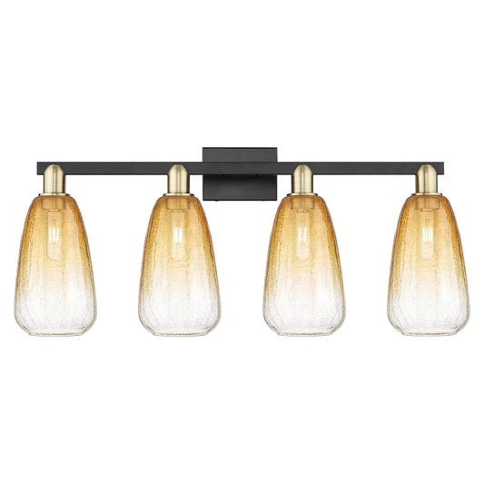Innovations Brookhaven Almond 33in 4-Light Bath Vanity Light | Industrial Black Antique Brass and Amber Glass | Bathroom | Model 716-4W-BAB-G480-6AM
