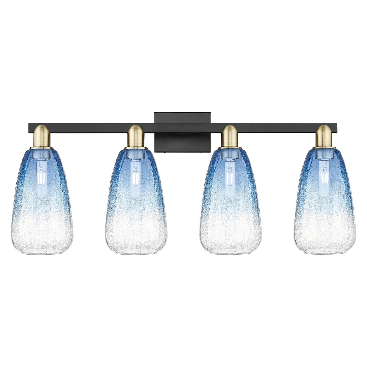 Innovations Brookhaven Almond 33in 4-Light Bath Vanity Light | Industrial Black Antique Brass and Sapphire Blue Glass | Model 716-4W-BAB-G480-6SB