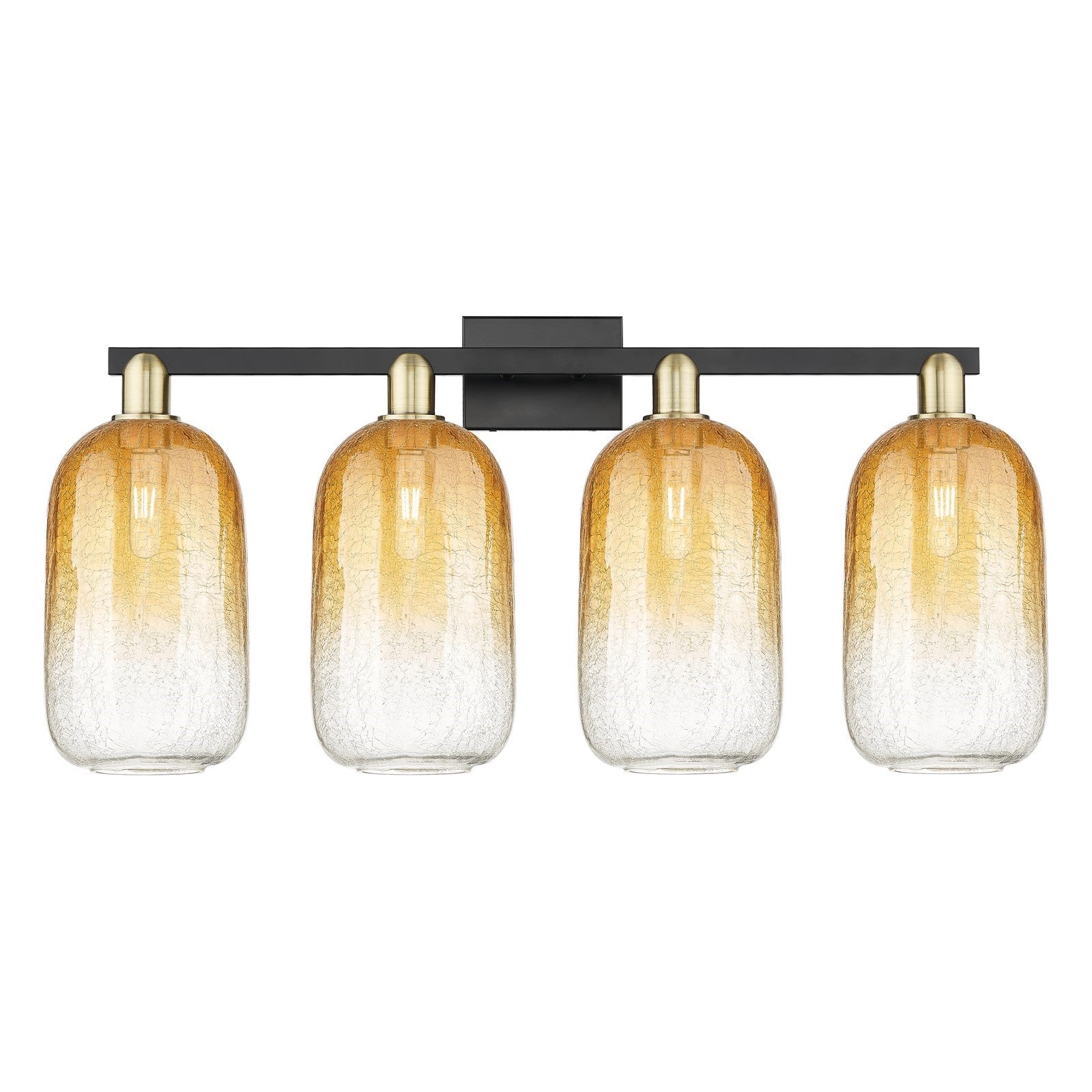 Innovations Brookhaven Cloche 34in 4-Light Bath Vanity Light | Industrial Black Antique Brass Steel and Amber Glass | Bathroom | Model 716-4W-BAB-G482-7AM