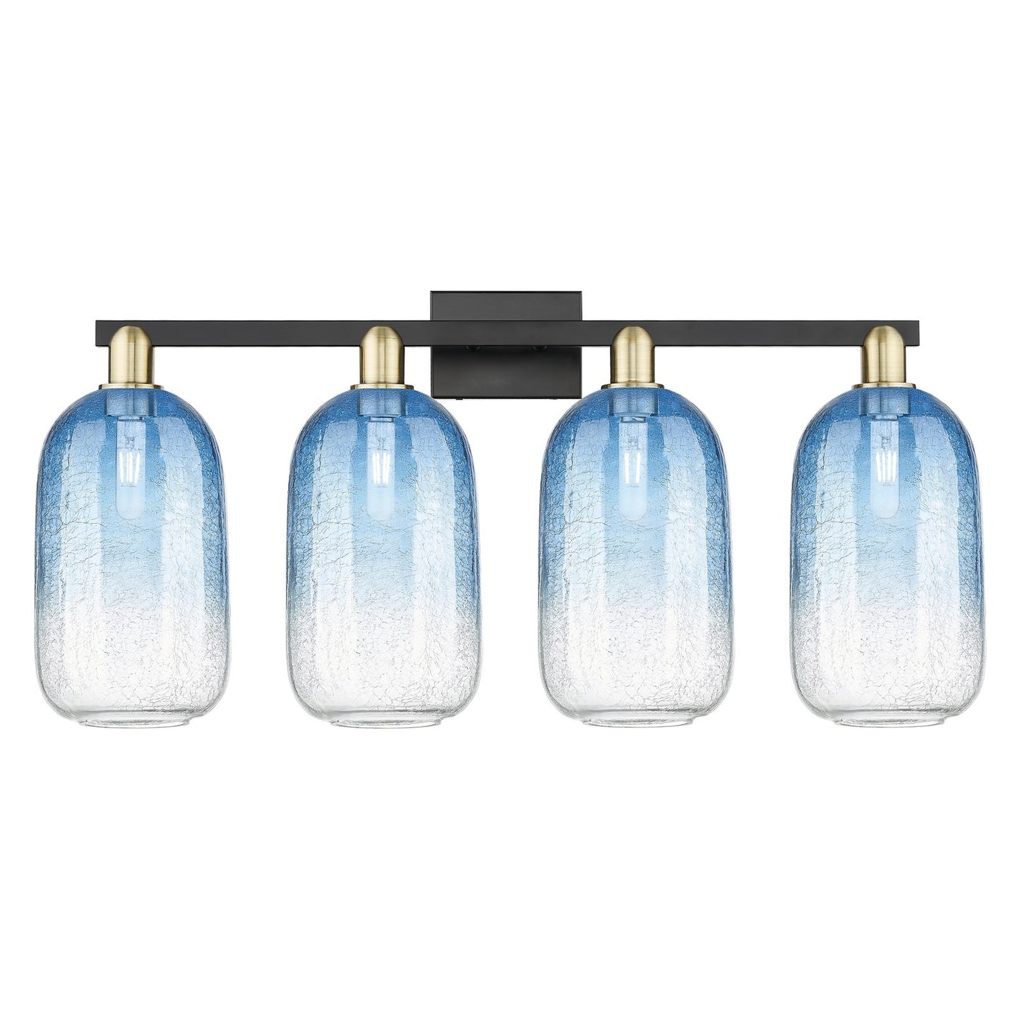 Innovations Brookhaven Cloche 34in 4-Light Bath Vanity Light | Industrial Black Antique Brass and Sapphire Blue Glass | Model 716-4W-BAB-G482-7SB