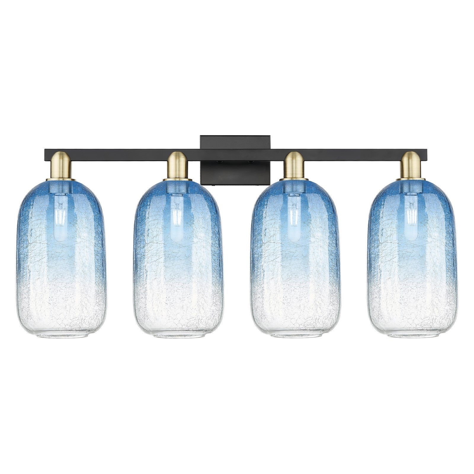 Innovations Brookhaven Cloche 34in 4-Light Bath Vanity Light | Industrial Black Antique Brass and Sapphire Blue Glass | Model 716-4W-BAB-G482-7SB