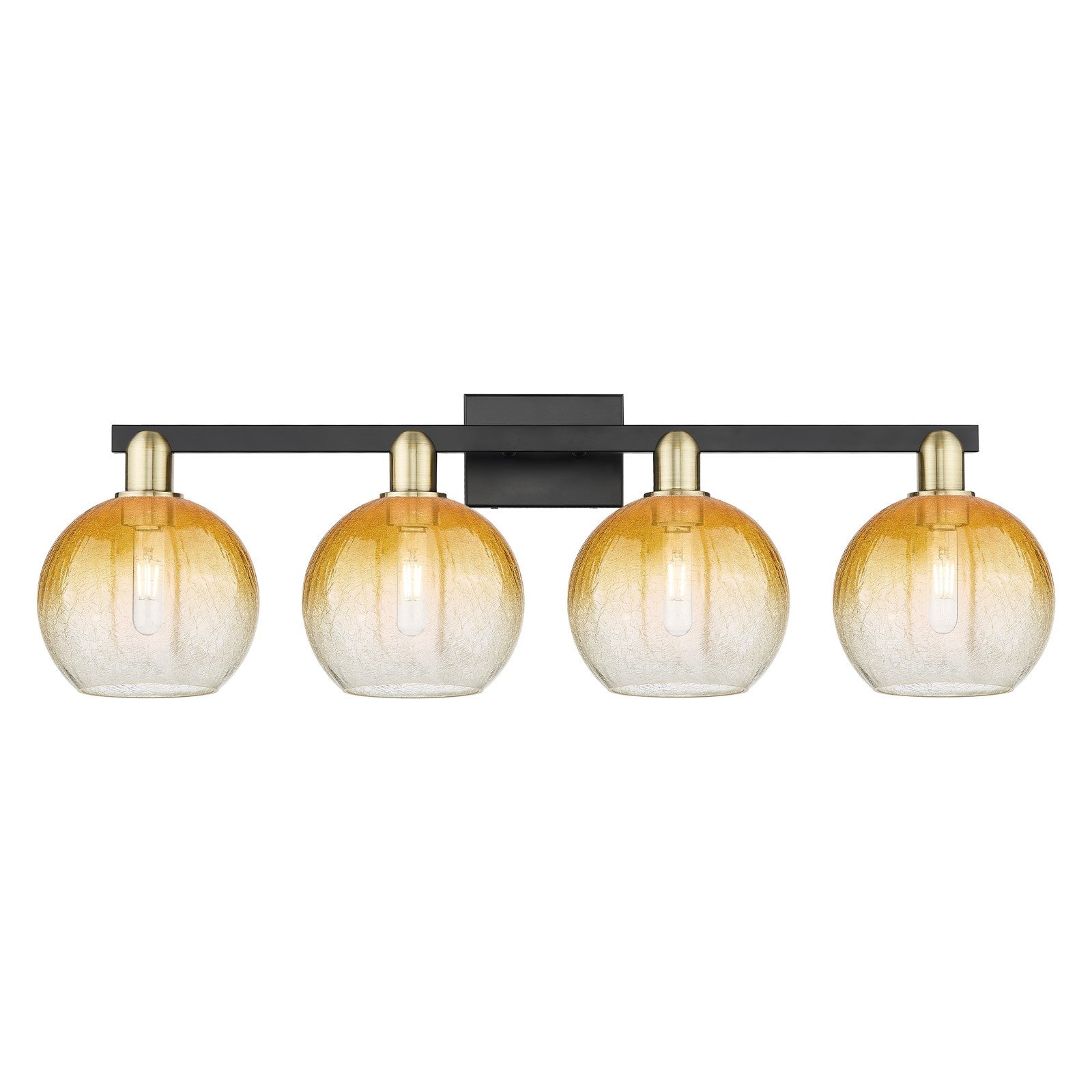 Innovations Brookhaven Globe 35in 4-Light Bath Vanity Light | Industrial Black Antique Brass and Amber Glass | Bathroom Vanity | Model 716-4W-BAB-G483-8AM