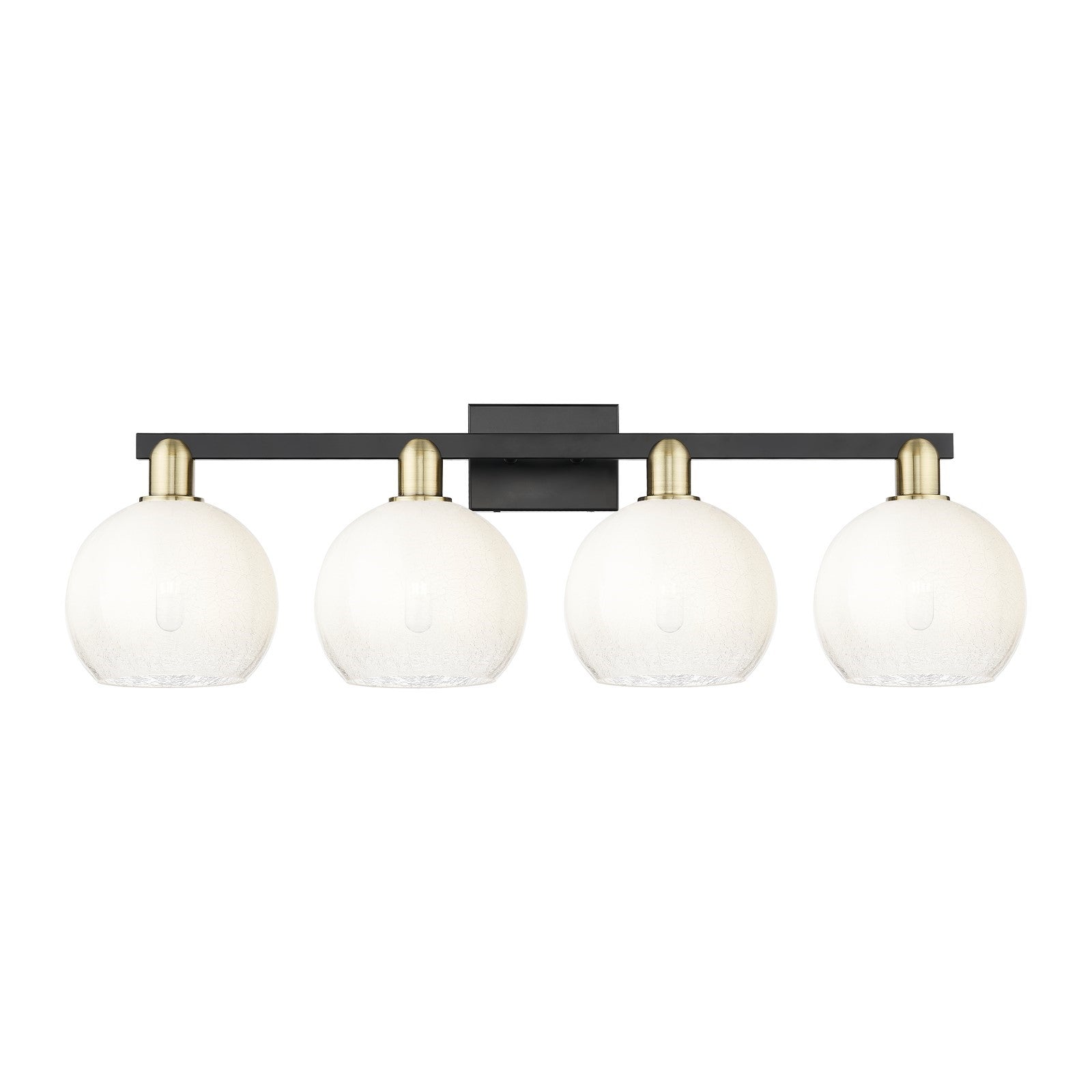 Innovations Brookhaven Globe 35in 4-Light Bath Vanity Light | Industrial Black Antique Brass and Opal Glass | Bathroom Vanity | Model 716-4W-BAB-G483-8OP