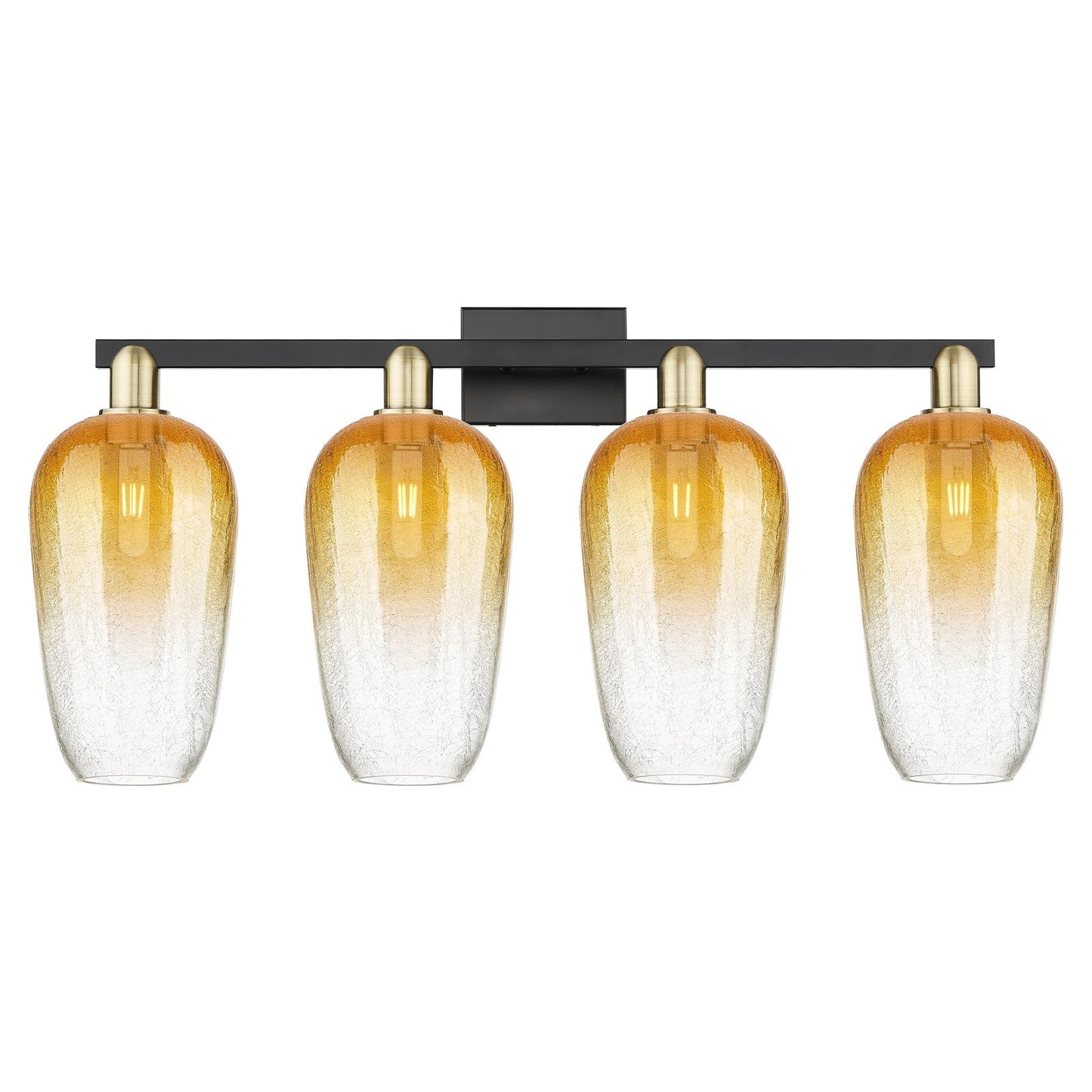 Innovations Brookhaven Flute 34in 4-Light Bath Vanity Light | Industrial Black Antique Brass and Amber Glass | Bathroom Vanity | Model 716-4W-BAB-G484-7AM