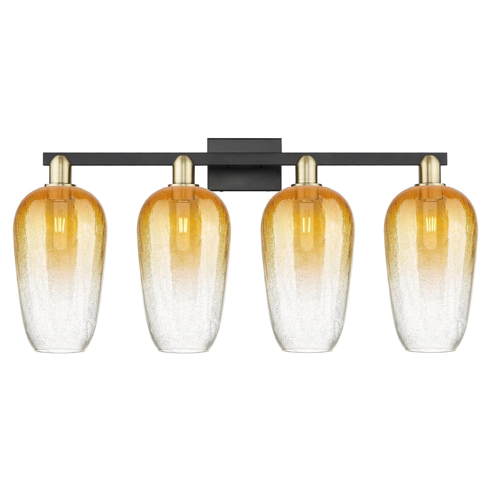 Innovations Brookhaven Flute 34in 4-Light Bath Vanity Light | Industrial Black Antique Brass and Amber Glass | Bathroom Vanity | Model 716-4W-BAB-G484-7AM
