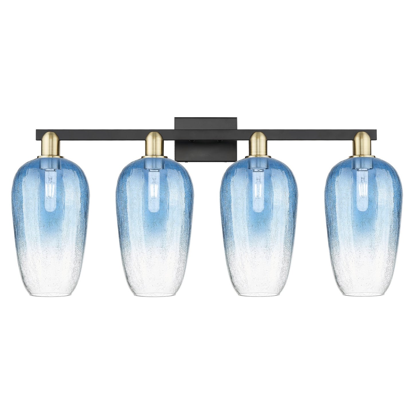 Innovations Brookhaven Flute 34in 4-Light Bath Vanity Light | Industrial Black Antique Brass and Sapphire Blue Glass | Model 716-4W-BAB-G484-7SB