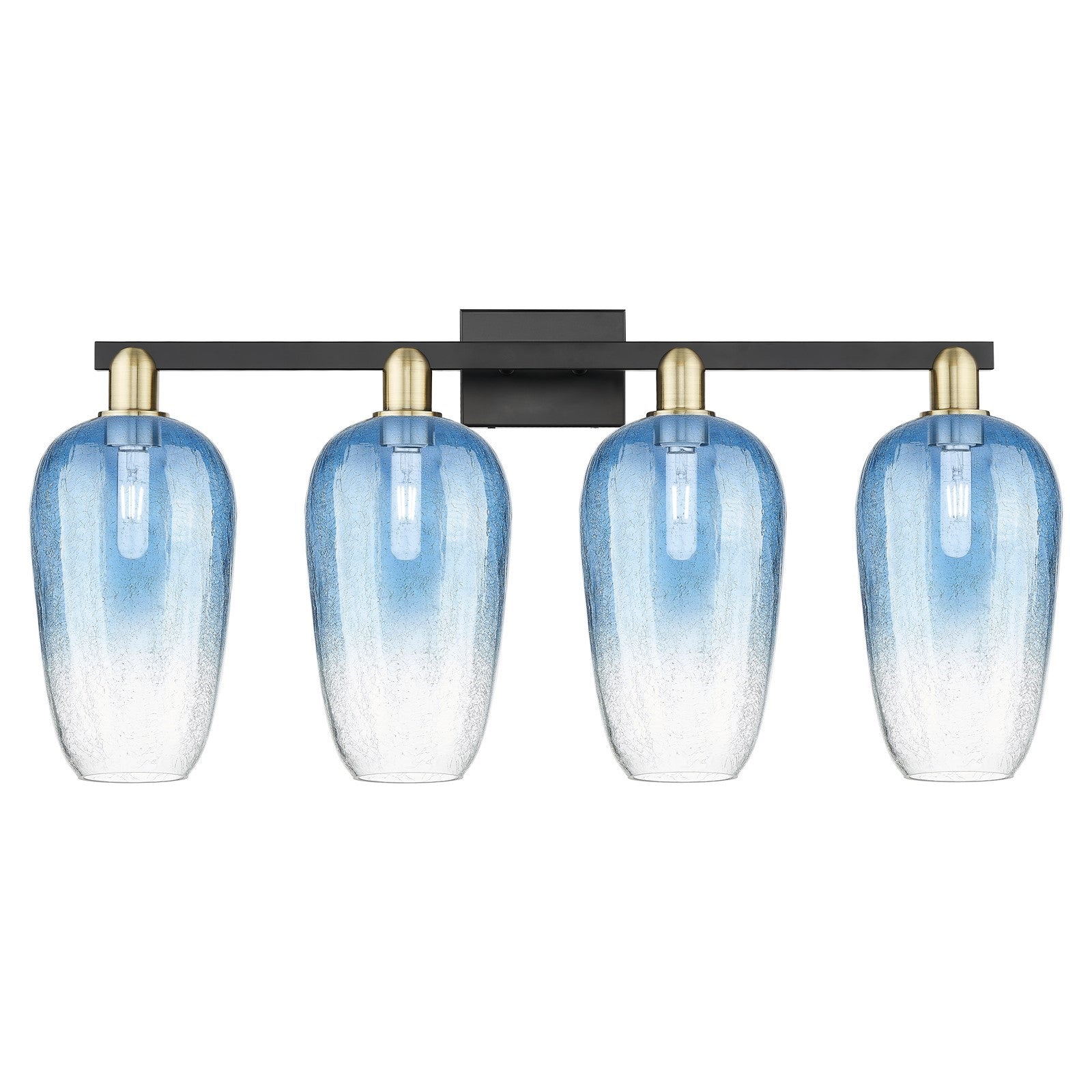 Innovations Brookhaven Flute 34in 4-Light Bath Vanity Light | Industrial Black Antique Brass and Sapphire Blue Glass | Model 716-4W-BAB-G484-7SB