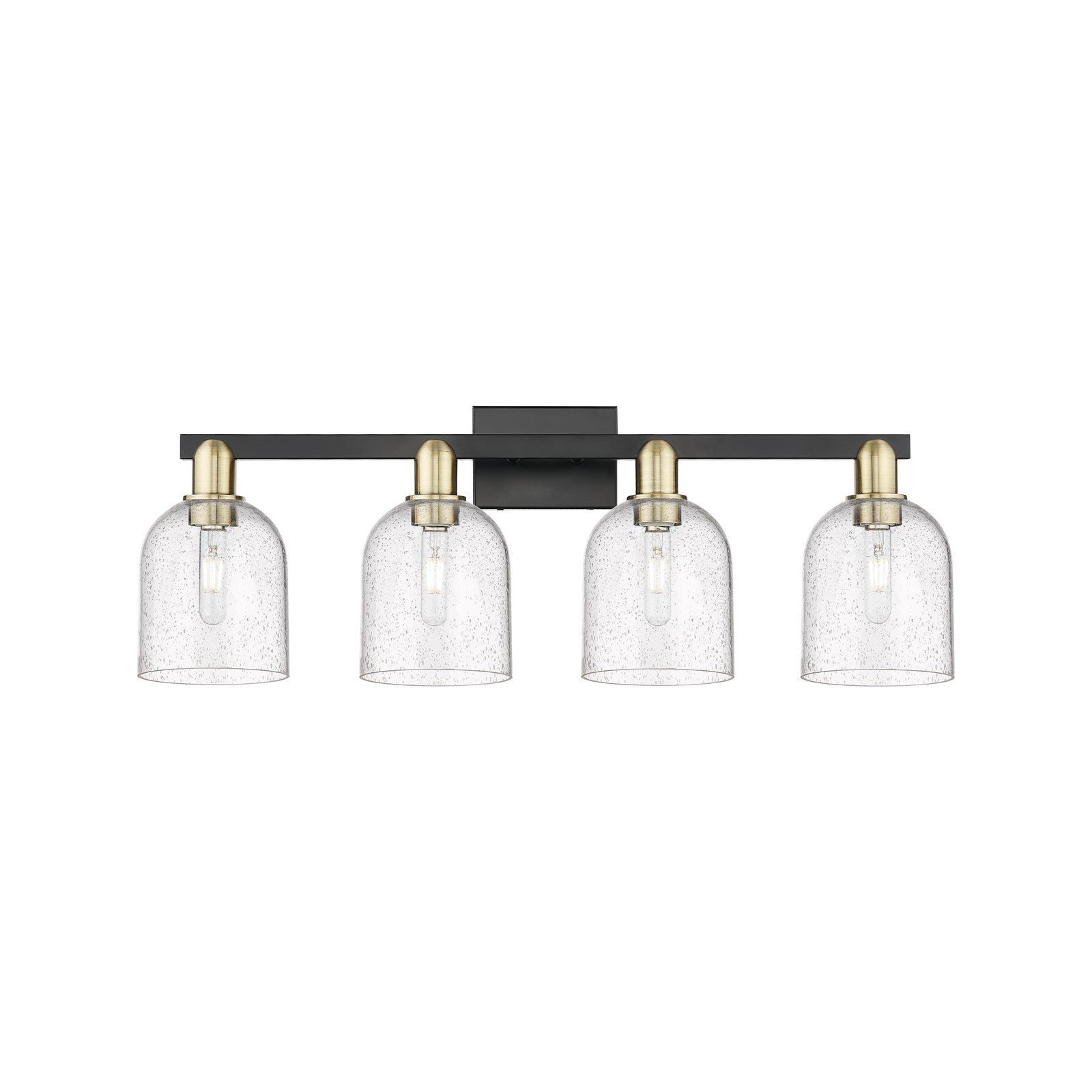 Innovations Bella 33in 4-Light Bath Vanity Light | Industrial Black Antique Brass and Seedy Glass | Bathroom Vanity | Model 716-4W-BAB-G558-6SDY