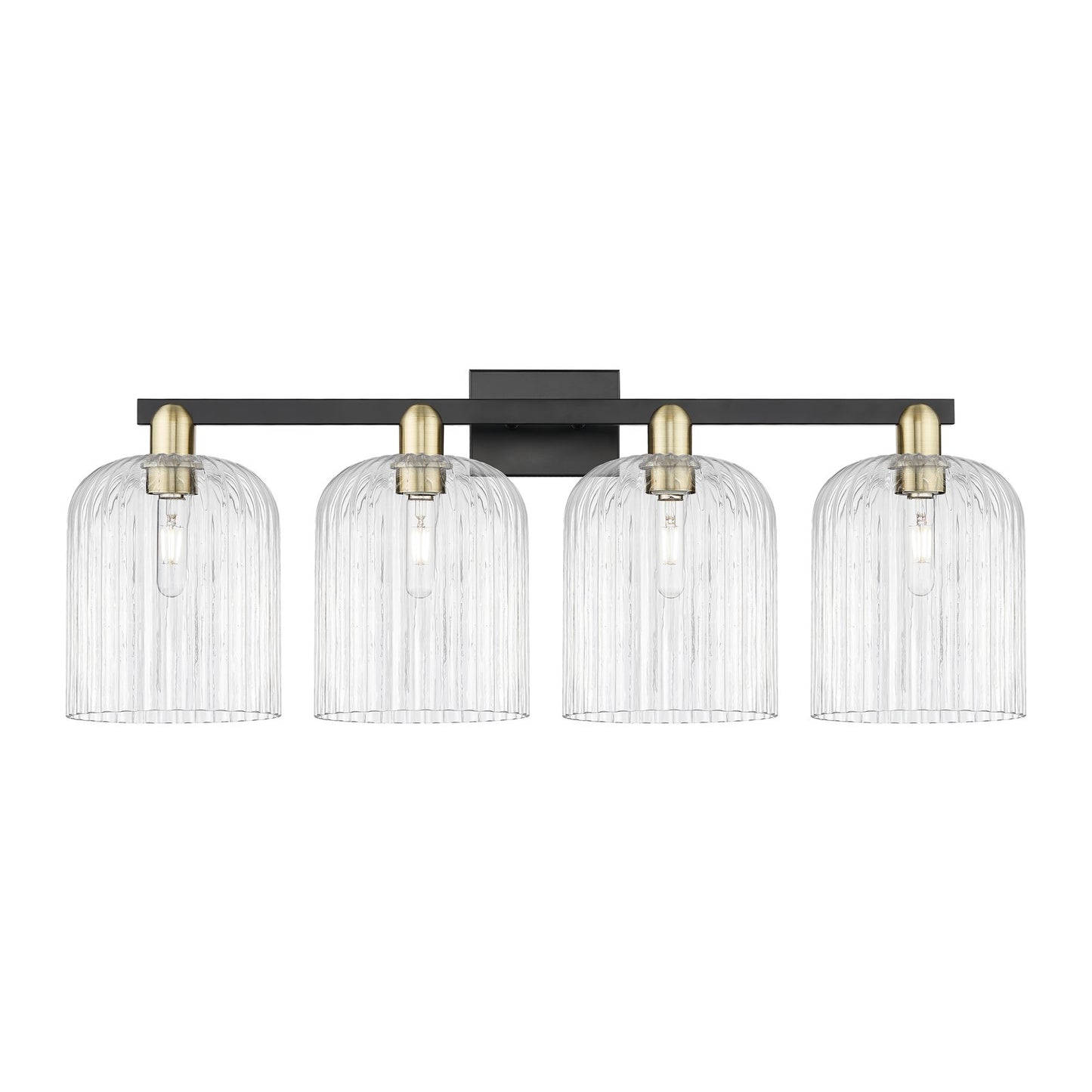Innovations Bridal Veil 35in 4-Light Bath Vanity Light | Industrial Black Antique Brass and Clear Ribbed Glass | Bathroom | Model 716-4W-BAB-G559-8CL