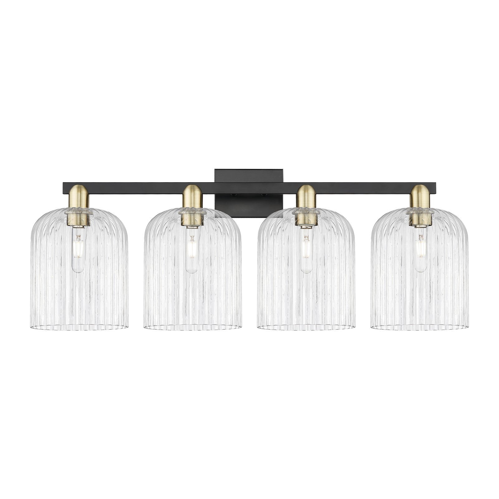 Innovations Bridal Veil 35in 4-Light Bath Vanity Light | Industrial Black Antique Brass and Clear Ribbed Glass | Bathroom | Model 716-4W-BAB-G559-8CL