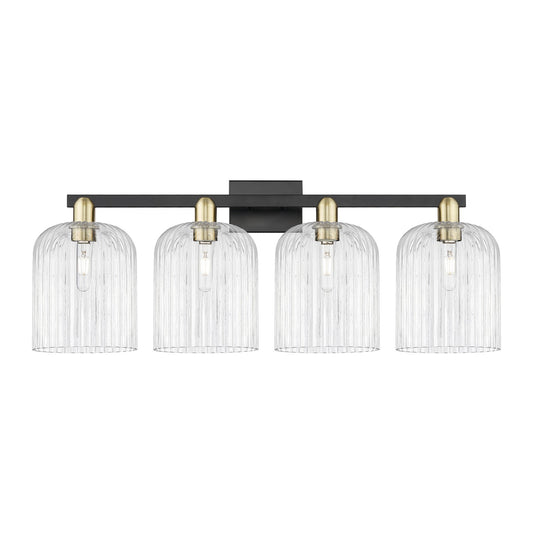 Innovations Bridal Veil 35in 4-Light Bath Vanity Light | Industrial Black Antique Brass and Clear Ribbed Glass | Bathroom | Model 716-4W-BAB-G559-8CL