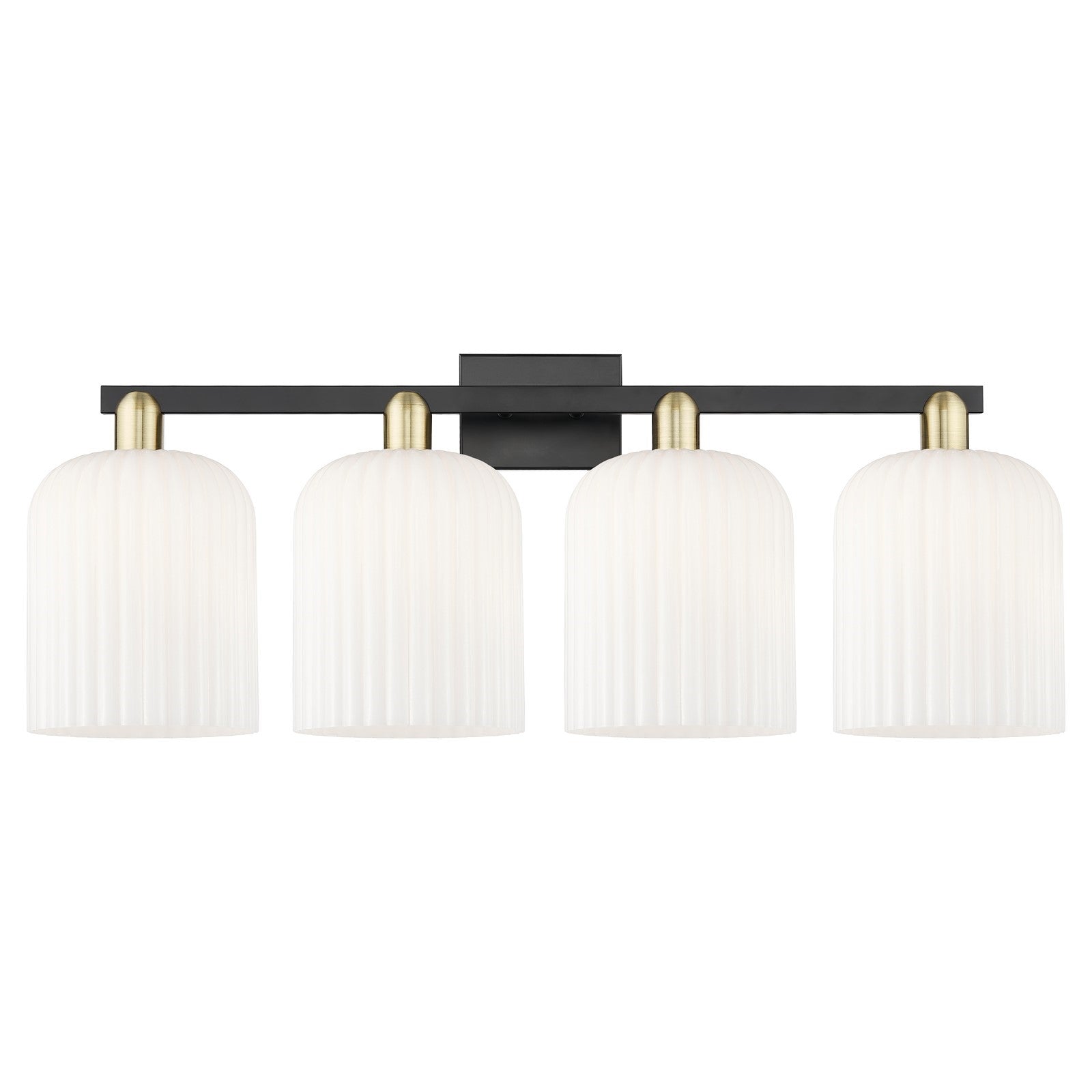 Innovations Bridal Veil 35in 4-Light Bath Vanity Light | Industrial Black Antique Brass and Gloss White Ribbed Glass | Model 716-4W-BAB-G559-8GWH