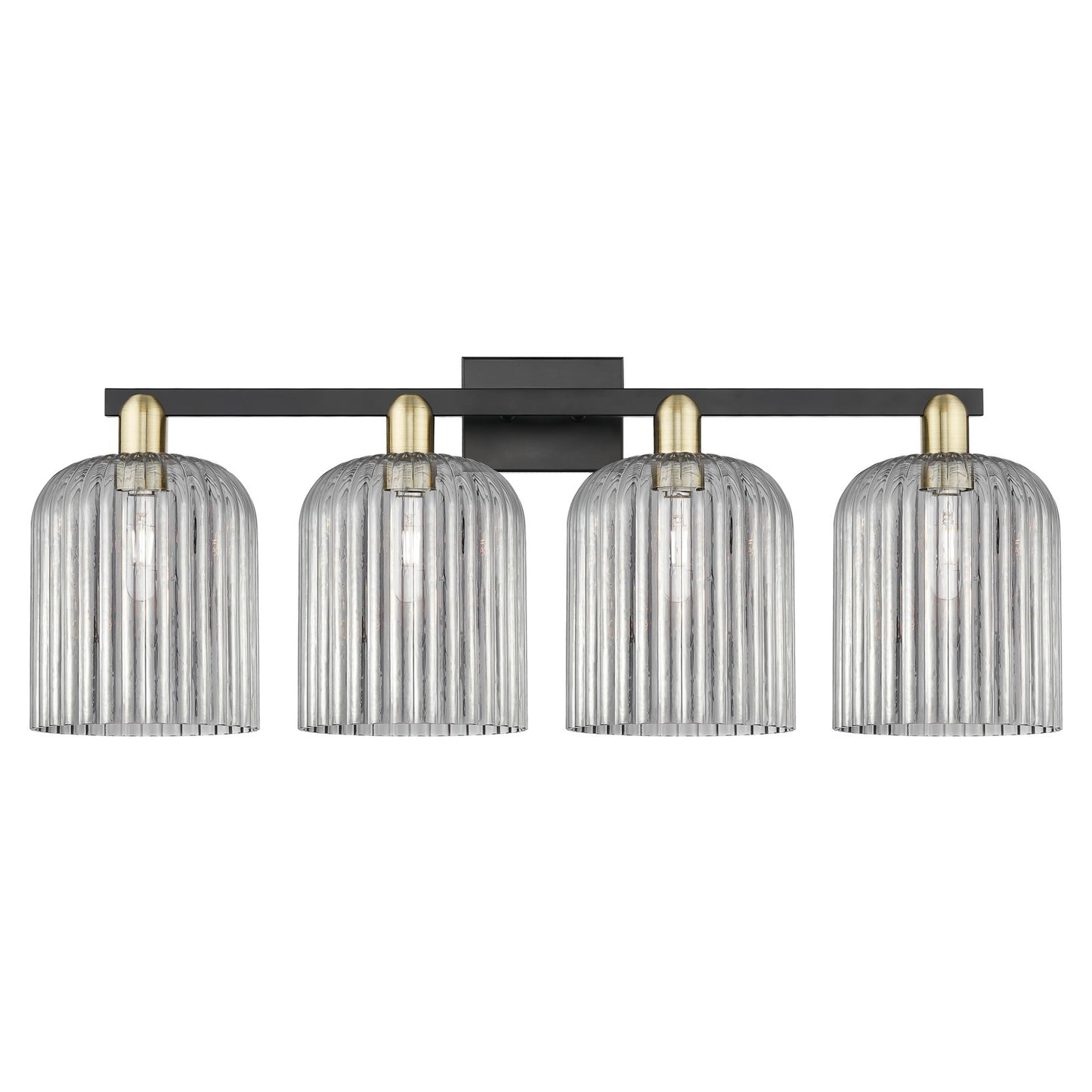 Innovations Bridal Veil 35in 4-Light Bath Vanity Light | Industrial Black Antique Brass and Light Smoke Ribbed Glass | Model 716-4W-BAB-G559-8SM
