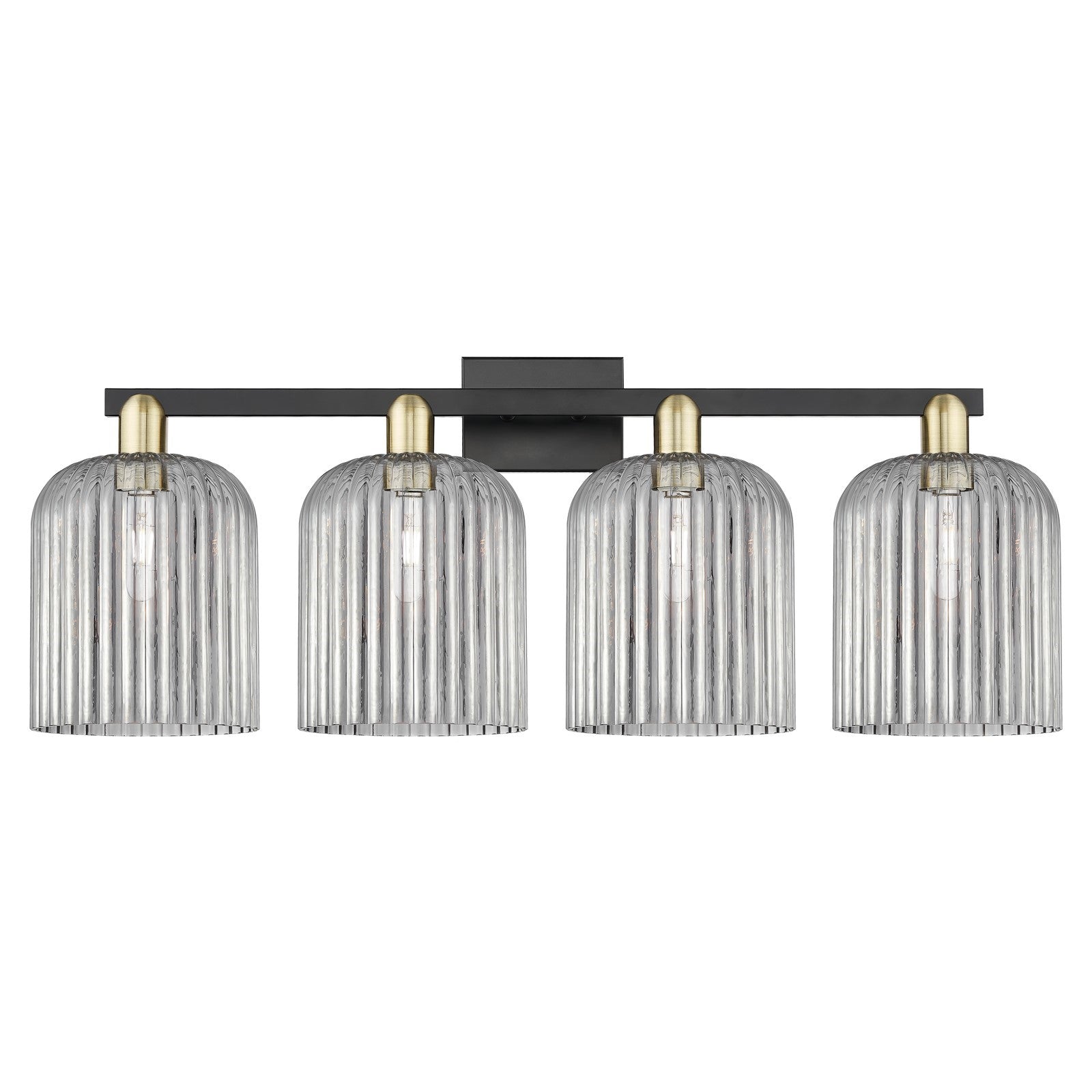 Innovations Bridal Veil 35in 4-Light Bath Vanity Light | Industrial Black Antique Brass and Light Smoke Ribbed Glass | Model 716-4W-BAB-G559-8SM