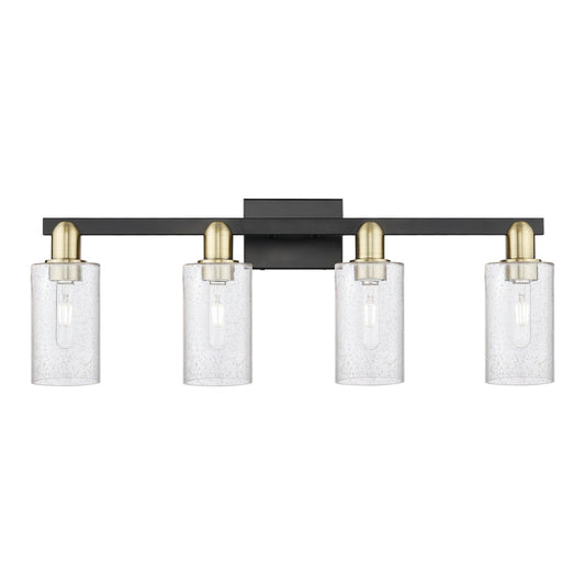 Innovations Clymer 31in 4-Light Bath Vanity | Industrial Black Antique Brass and Seedy Glass | Bathroom Vanity Light | Model 716-4W-BAB-G804