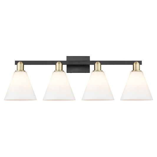 Innovations Berkshire Glass 35in 4-Light Bath Vanity | Industrial Black Antique Brass and Matte White Glass | Bathroom Vanity | Model 716-4W-BAB-GBC-81
