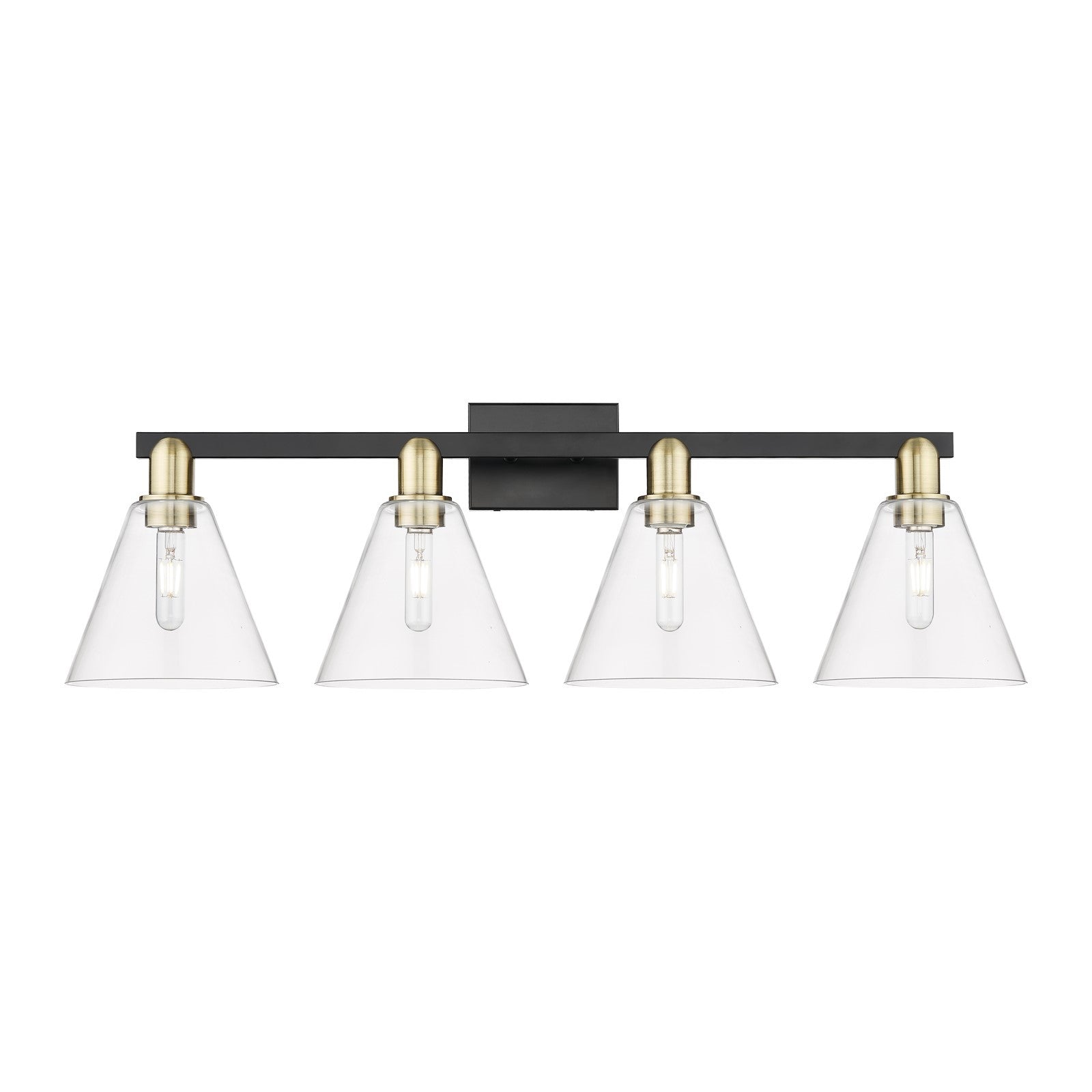 Innovations Berkshire Glass 35in 4-Light Bath Vanity Light | Industrial Black Antique Brass and Clear Glass | Bathroom Vanity | Model 716-4W-BAB-GBC-82