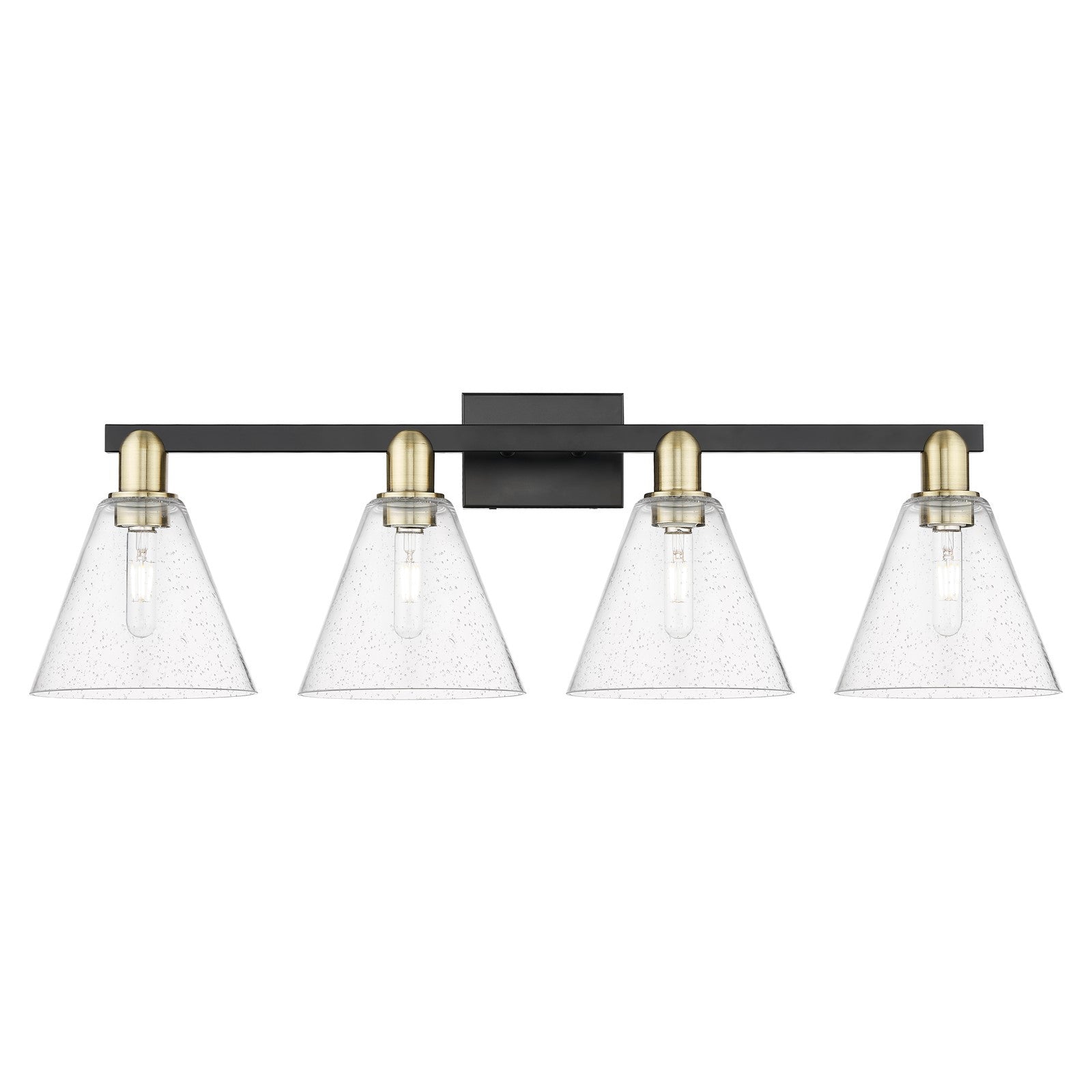 Innovations Berkshire Glass 35in 4-Light Bath Vanity Light | Industrial Black Antique Brass Steel and Seedy Glass | Bathroom | Model 716-4W-BAB-GBC-84