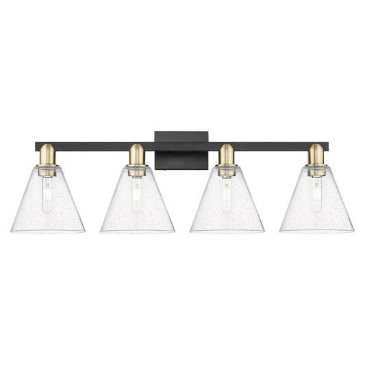 Innovations Berkshire Glass 35in 4-Light Bath Vanity Light | Industrial Black Antique Brass Steel and Seedy Glass | Bathroom | Model 716-4W-BAB-GBC-84