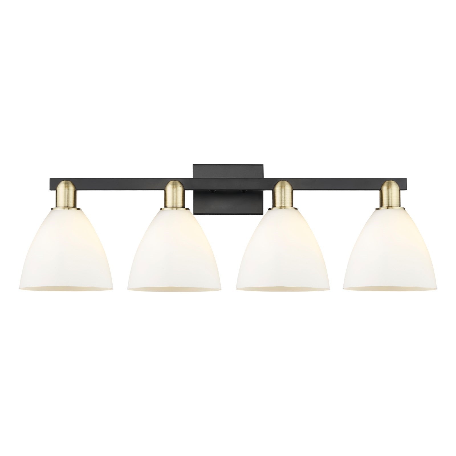 Innovations Bristol 35in 4-Light Bath Vanity Light | Industrial Black Antique Brass and Matte White Glass | Bathroom Vanity | Model 716-4W-BAB-GBD-751