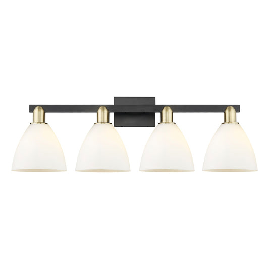 Innovations Bristol 35in 4-Light Bath Vanity Light | Industrial Black Antique Brass and Matte White Glass | Bathroom Vanity | Model 716-4W-BAB-GBD-751