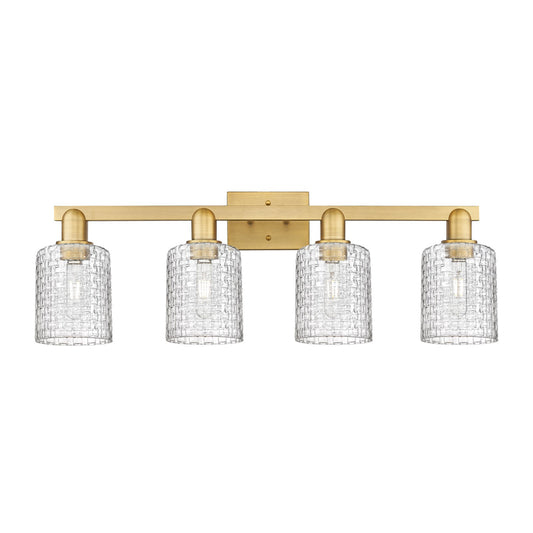 Innovations Cobbleskill 32in 4-Light Bath Vanity Light | Industrial Brushed Brass and Clear Glass | Bathroom Vanity | Model 716-4W-BB-G112C-5CL