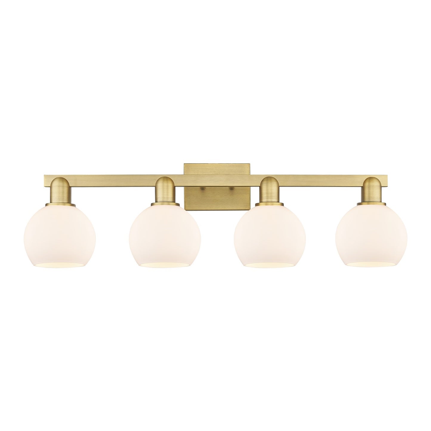Innovations Athens 33in 4-Light Bath Vanity Light | Industrial Brushed Brass Steel and Matte White Glass | Bathroom Vanity | Model 716-4W-BB-G121-6