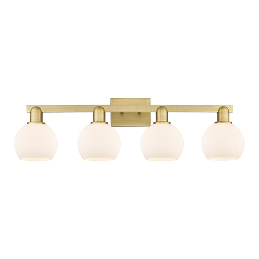 Innovations Athens 33in 4-Light Bath Vanity Light | Industrial Brushed Brass Steel and Matte White Glass | Bathroom Vanity | Model 716-4W-BB-G121-6
