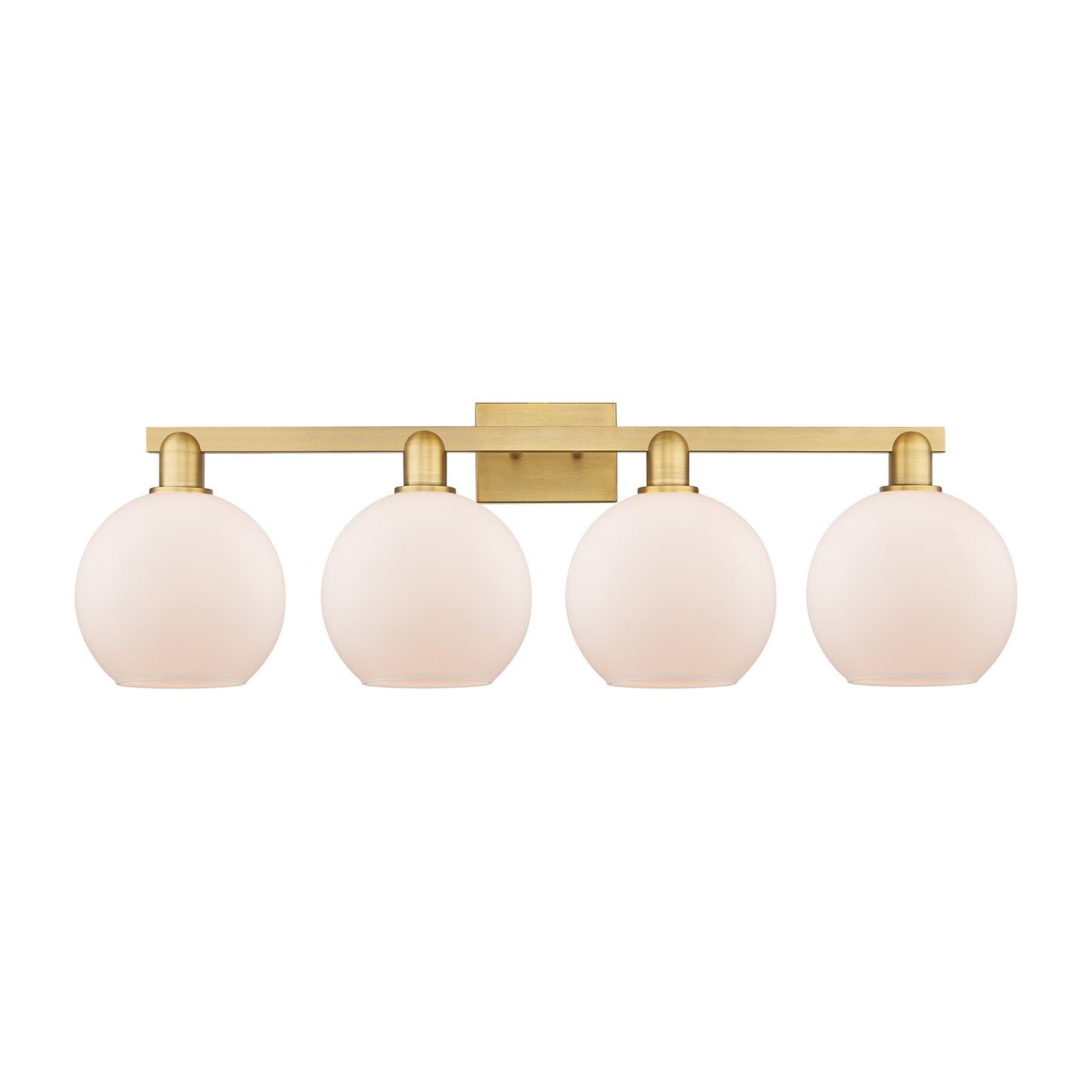 Innovations Athens 35in 4-Light Bath Vanity Light | Industrial Brushed Brass and Matte White Glass | Bathroom Vanity | Model 716-4W-BB-G121-8