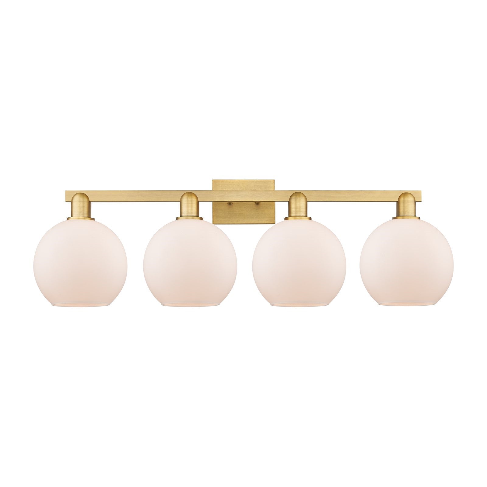 Innovations Athens 35in 4-Light Bath Vanity Light | Industrial Brushed Brass and Matte White Glass | Bathroom Vanity | Model 716-4W-BB-G121-8