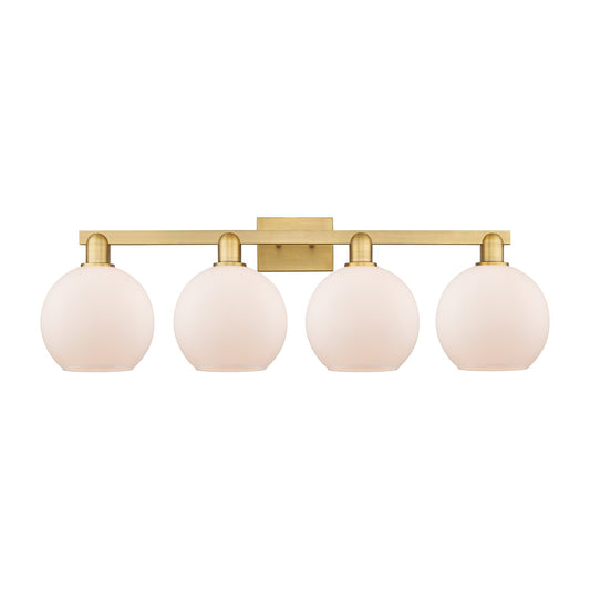 Innovations Athens 35in 4-Light Bath Vanity Light | Industrial Brushed Brass and Matte White Glass | Bathroom Vanity | Model 716-4W-BB-G121-8