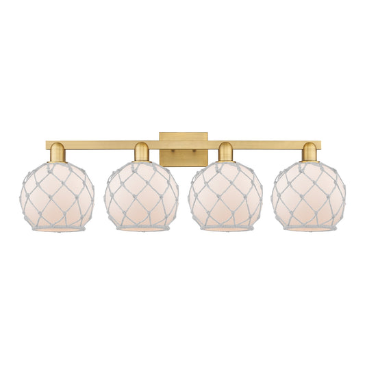 Innovations Farmhouse Rope 35in 4-Light Bath Vanity | Industrial Brushed Brass and White Frosted Glass with Rope | Bathroom & | Model 716-4W-BB-G121-8RW