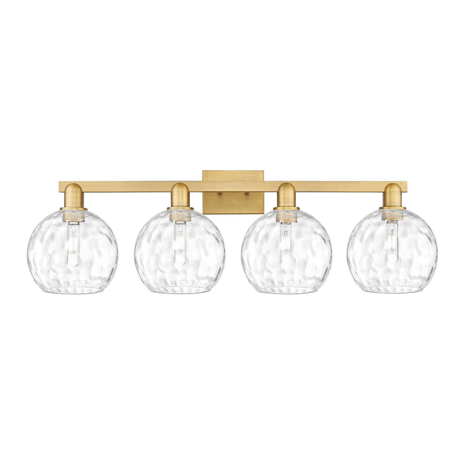 Innovations Athens Water Glass 35in 4-Light Bath Vanity | Industrial Brushed Brass and Clear Water Glass | Bathroom Vanity | Model 716-4W-BB-G1215-8