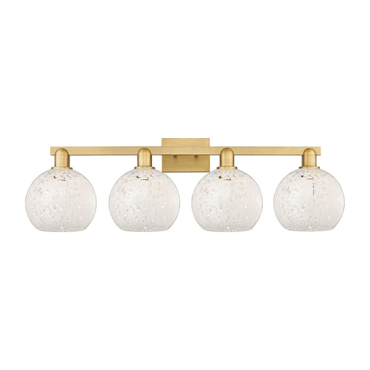 Innovations White Mouchette 35in 4-Light Bath Vanity | Industrial Brushed Brass and White Glass | Bathroom & Powder Room | Model 716-4W-BB-G1216-8WM