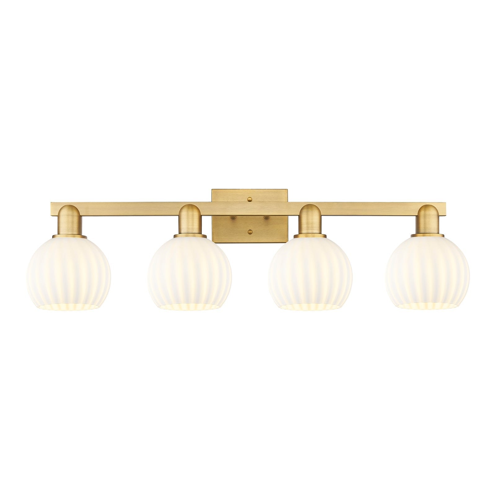 Innovations Arcadia 33in 4-Light Bath Vanity Light | Industrial Brushed Brass and White Venetian Glass | Bathroom Vanity | Model 716-4W-BB-G1217-6WV