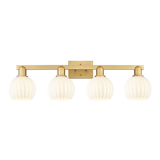 Innovations Arcadia 33in 4-Light Bath Vanity Light | Industrial Brushed Brass and White Venetian Glass | Bathroom Vanity | Model 716-4W-BB-G1217-6WV