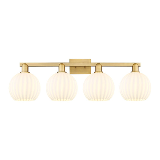 Innovations Lighting White Venetian 35in 4-Light Bath Vanity | Industrial Brushed Brass and White Venetian Glass | Bathroom | Model 716-4W-BB-G1217-8WV