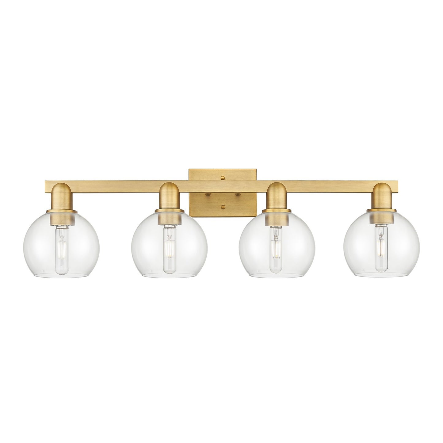 Innovations Athens 33in 4-Light Bath Vanity Light | Industrial Brushed Brass Steel and Clear Glass | Bathroom Vanity | Model 716-4W-BB-G122-6