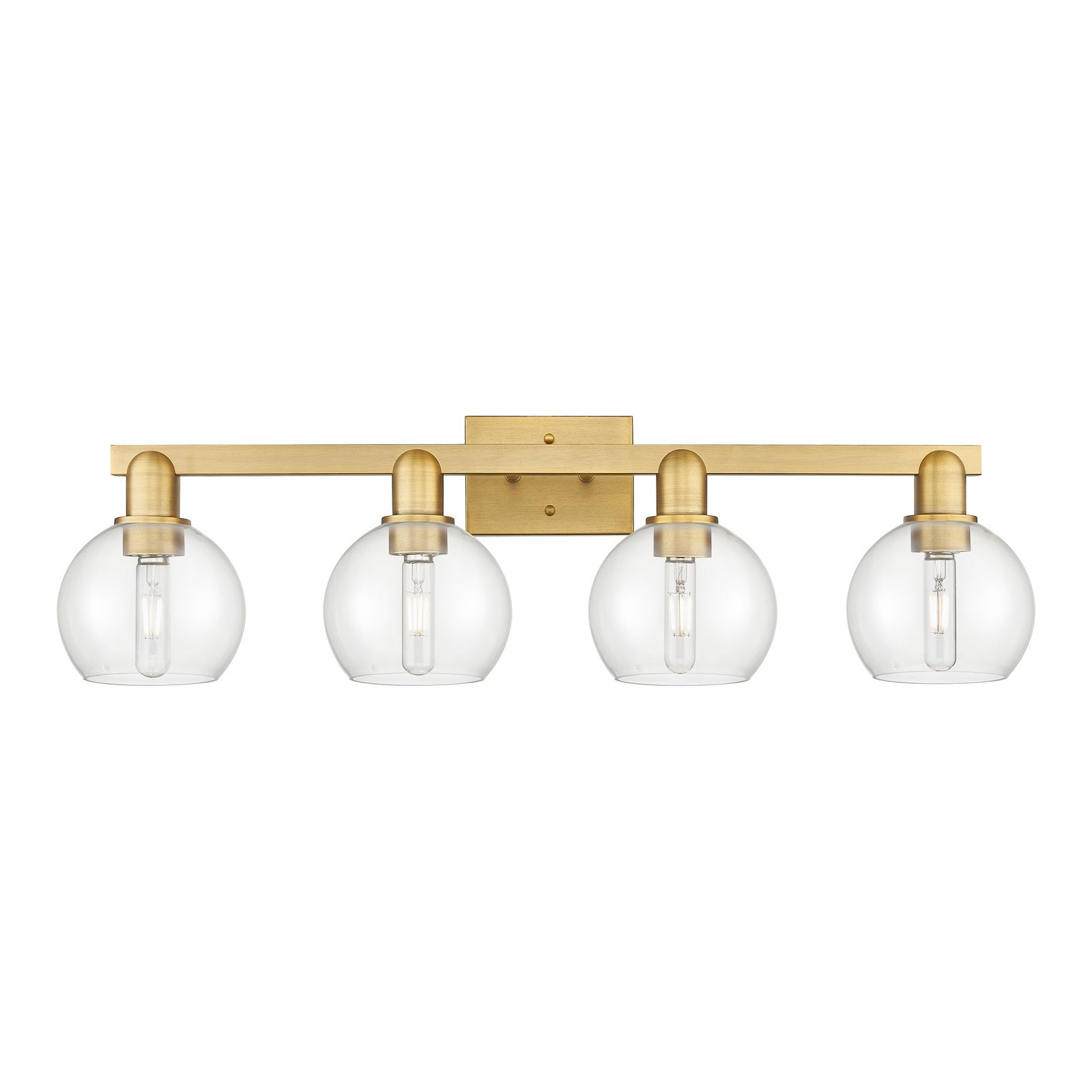 Innovations Athens 33in 4-Light Bath Vanity Light | Industrial Brushed Brass Steel and Clear Glass | Bathroom Vanity | Model 716-4W-BB-G122-6