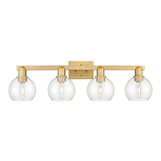 Innovations Athens 33in 4-Light Bath Vanity Light | Industrial Brushed Brass Steel and Clear Glass | Bathroom Vanity | Model 716-4W-BB-G122-6