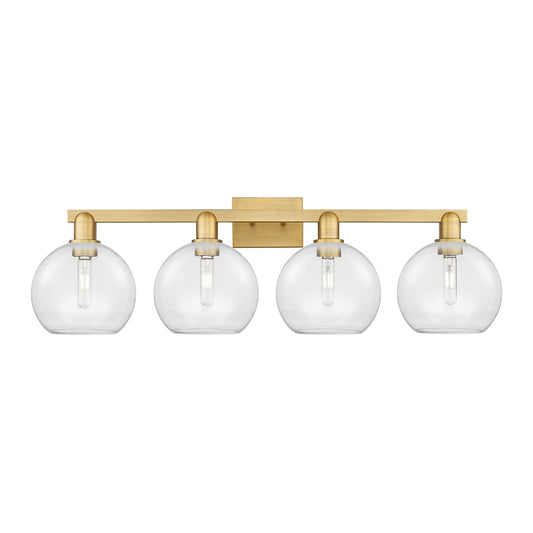 Innovations Athens 35in 4-Light Bath Vanity Light | Industrial Brushed Brass Steel and Clear Glass | Bathroom Vanity | Model 716-4W-BB-G122-8