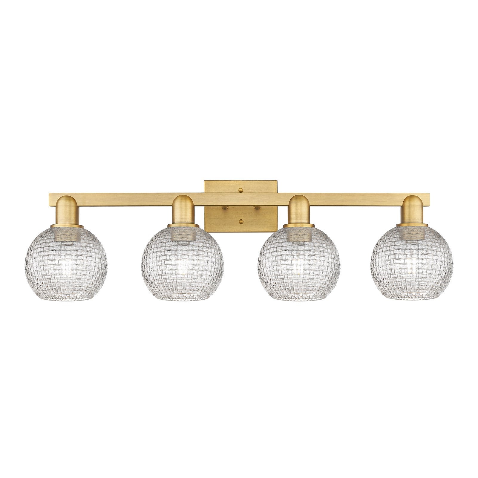 Innovations Athens 33in 4-Light Bath Vanity | Industrial Brushed Brass and Clear Basket Weave Glass | Bathroom Vanity Light | Model 716-4W-BB-G122C-6CL